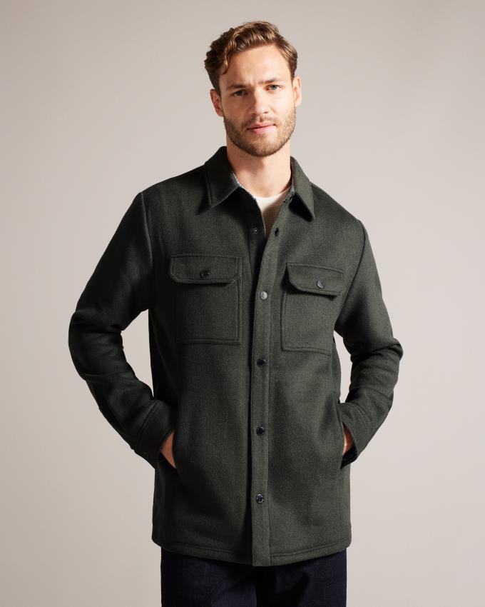 Chemises Ted Baker Wool Blend Overshirt Vert Homme | HCX-71037554